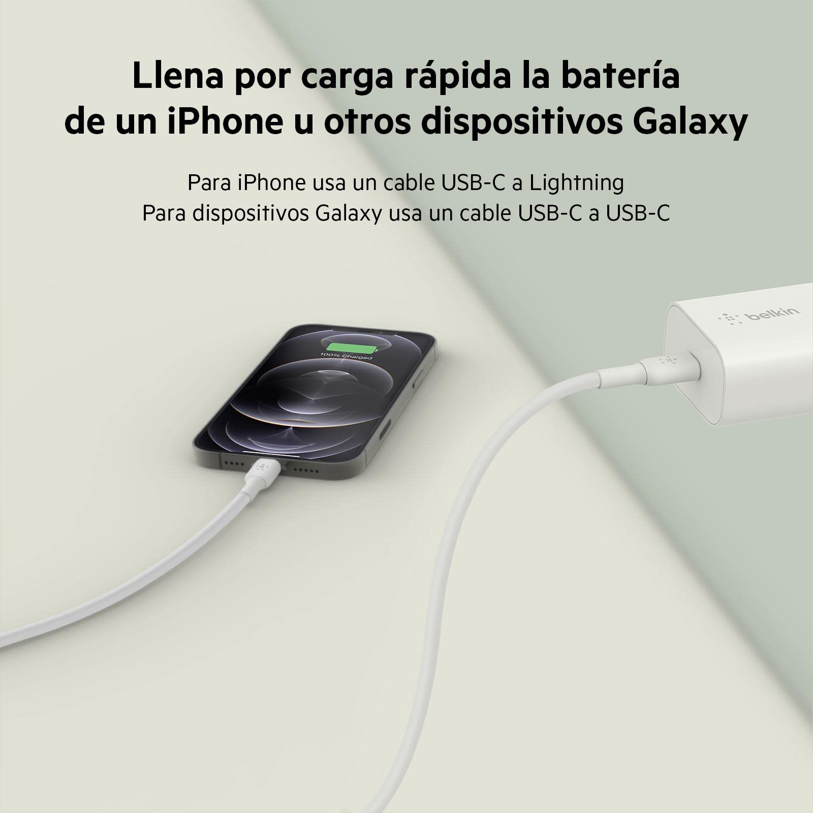 Belkin Cargador de Pared USB-C Power Delivery PPS de 25 W con Cable USB-C a Lightning (MFi), Adaptador de Carga Rápida USB Tipo C PD con PPS para iPhone 14/14 Plus, 13, 12, Pro, Pro Max, Mini y Otros