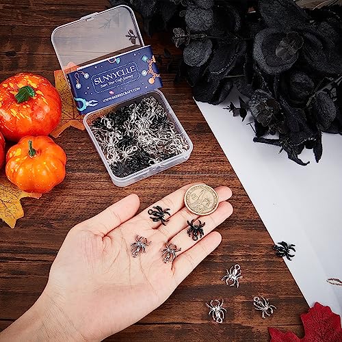 SUNNYCLUE 1 Box 60Pcs Spider Charms Gothic Style Spiders Charms Halloween Small Insect Flatback Black for jewellery Making Nail Art DIY Earrings Bracelets Necklace Supplies - Image 3