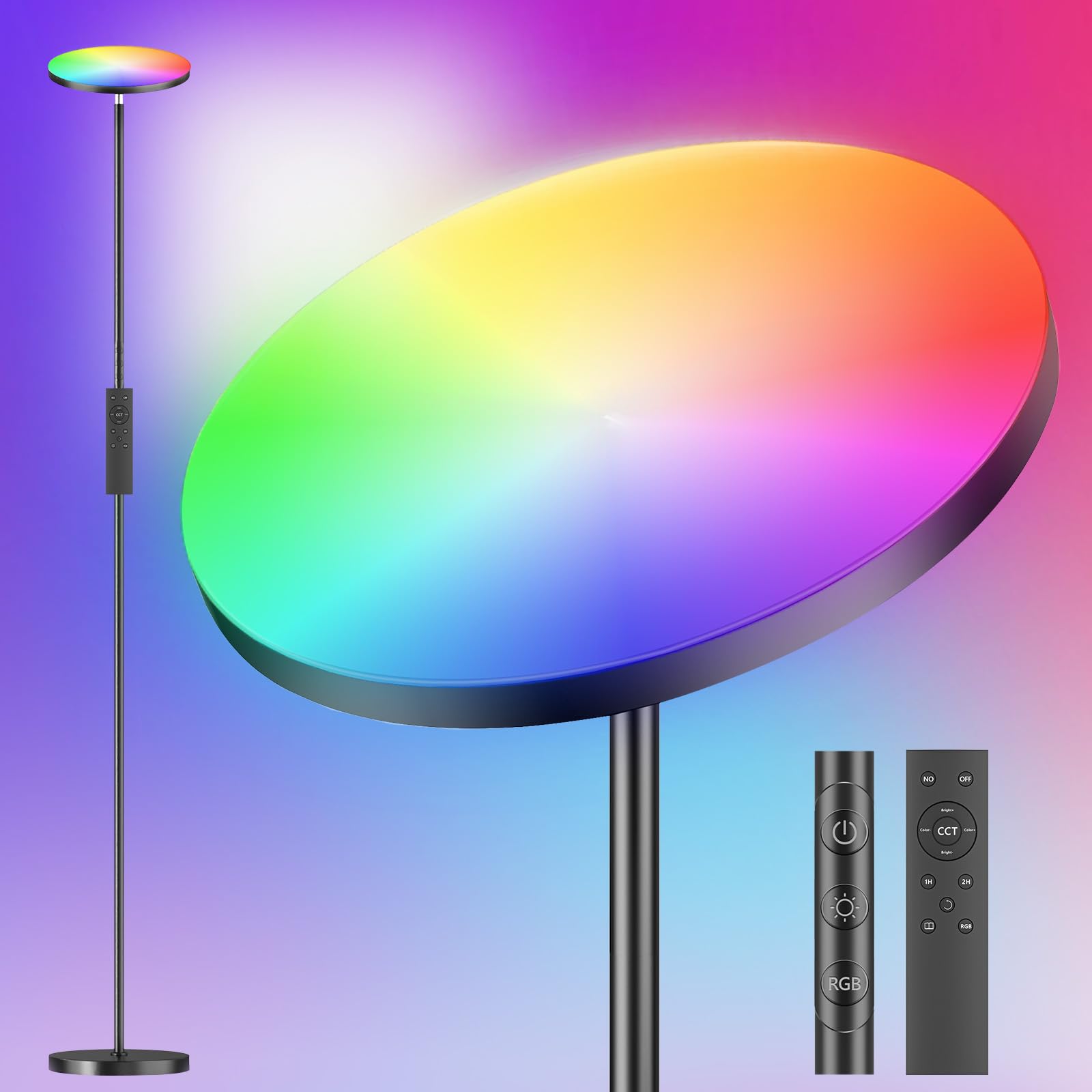 Lampa podłogowa LED 36 W do salonu, 3000 lm, super jasna, ściemnialna lampa podłogowa, 2700 K-6500K bezstopniowa ściemnianie, pilot i sterowanie dotykowe do salonu, sypialni i biura