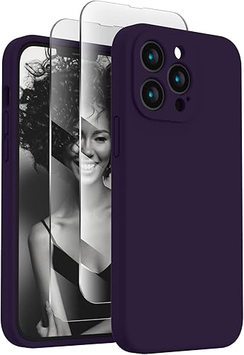 FireNova Funda para iPhone 13 Pro, funda de silicona mejorada protección de cámara con 2 protectores de pantalla, forro interior de microfibra suave