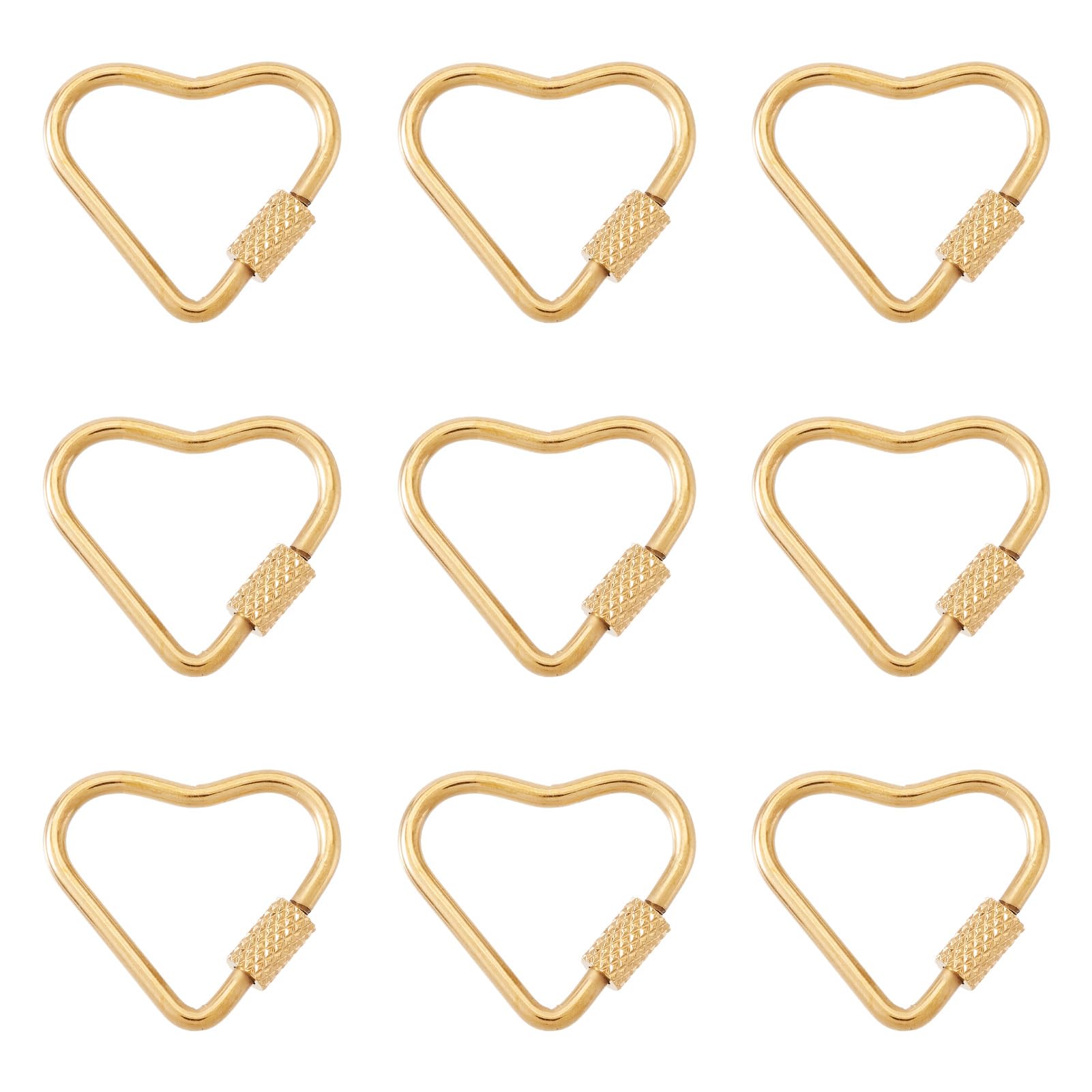 Pandahall 10Pcs Stainless Steel Heart Screw Carabiner Lock Charms Clasps 22x24.5x4mm Metal Snap Clips Hook Clasp Findings for DIY Jewelry Making (