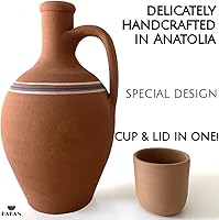 Vista 2 de Jarra de agua de arcilla hecha a mano con 1 taza de arcilla, jarra de agua de terracota natural sin glasear con 1 taza de tierra, jarra de barro