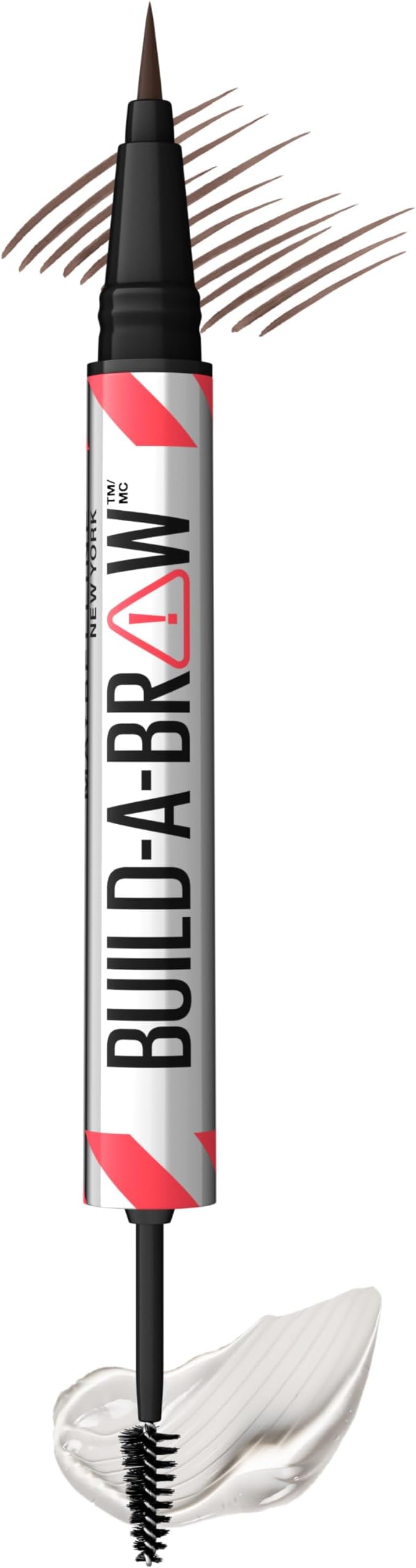 Maybelline Build-A-Brow 2-in-1 Brow Pen and Sealing Eyebrow Gel, Eyebrow Makeup for Real-Looking, Fuller Brows, Deep Brown, 1 Count