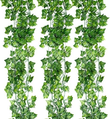 Yihongda Fake Garland Leaves,12pcs (84 Feet) Fake Foliage Faux Ivy Artificial Leaves Fake Leaves Ivy Plant Vines Garland Scindapsus Leaves Garland Home Office Garden Wall Decoration (Ivy Leaves)