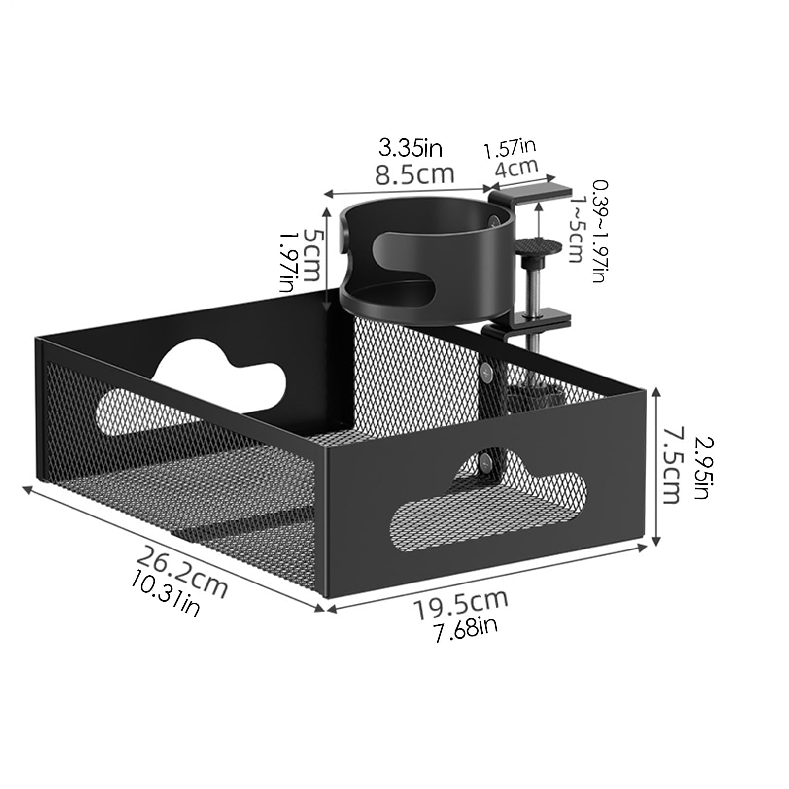 Generisch Under Desk Organizer, Storage Drawer, Rotating Stationery Shelf, Built-In Cup Holder, Ideal for Space Saving Desk Solution, 10.31x7.68x2.95 pulgadas, Black Color, 1 Set