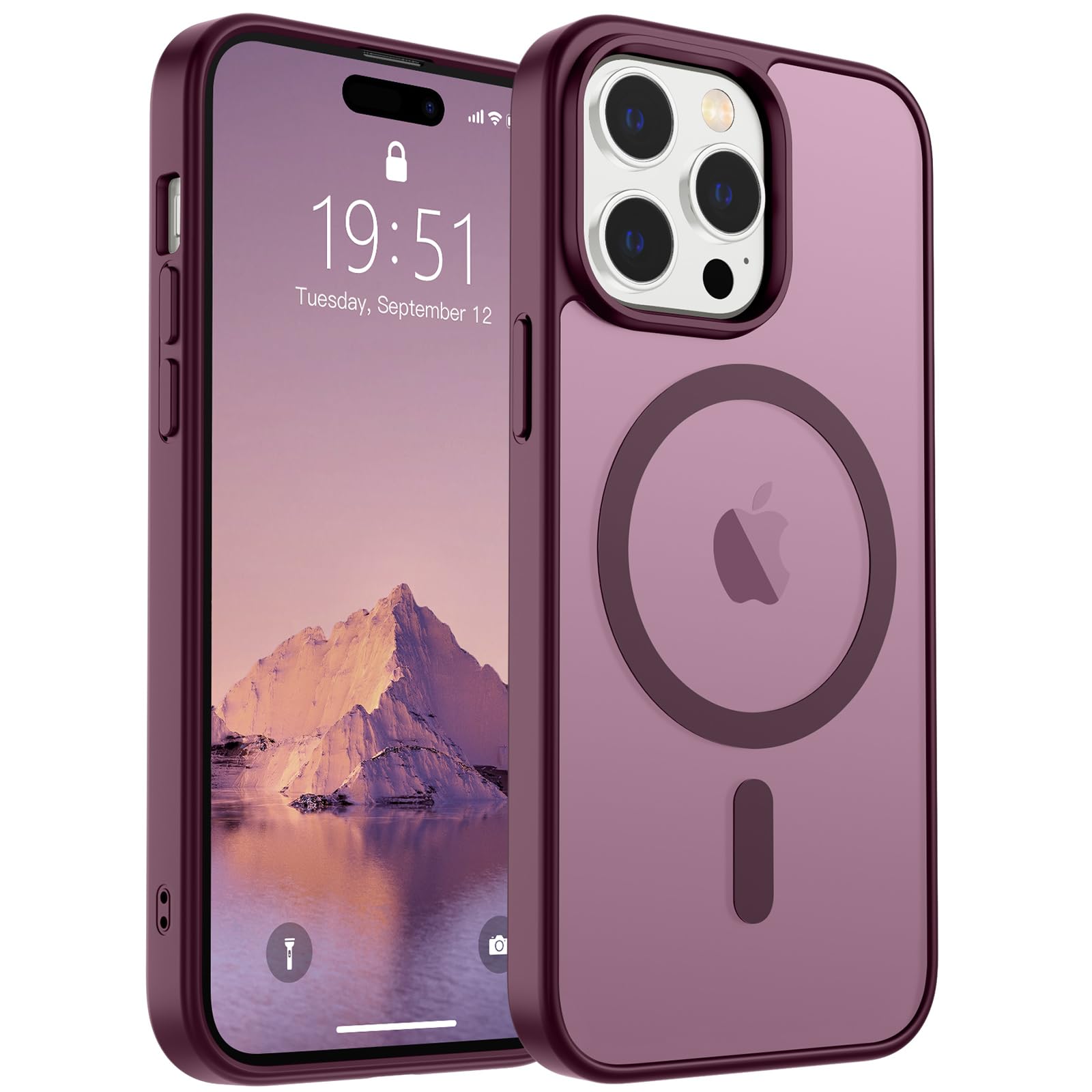 SUPFINE Magnetic for iPhone 14 Pro Case (Compatible with MagSafe) (Military Grade Drop Protection) Slim Translucent Matte Shockproof with Anti-Fingerprint Phone Case,Wine Red