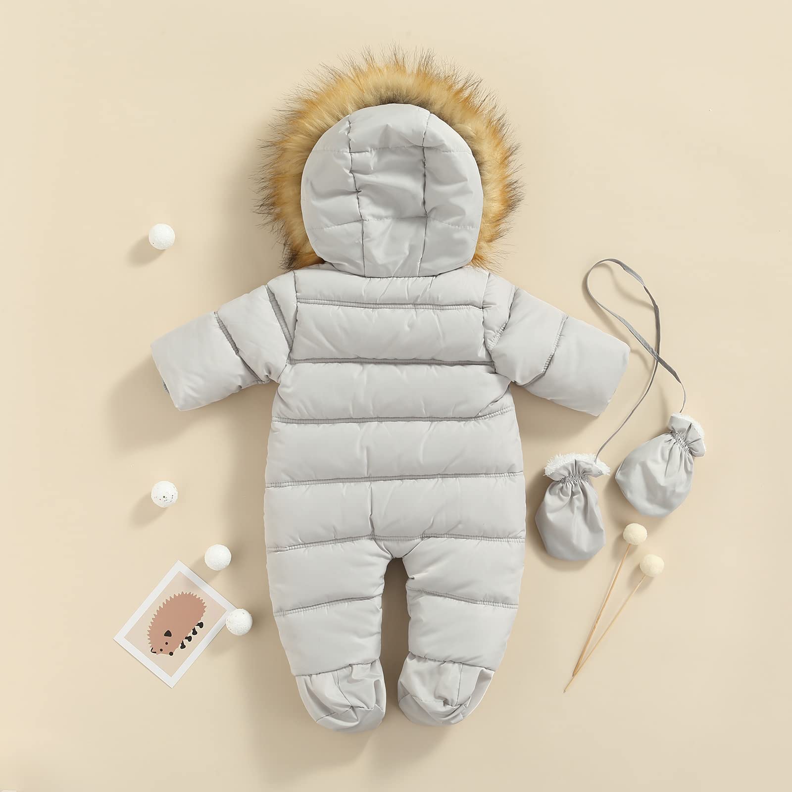 Combinaison de Neige Polaire Bébé Barboteuse à Capuche Hiver Grenouillère Pyjama Zippé Épais Salopette Vêtement une pièce Chaud pour Garçon Fille