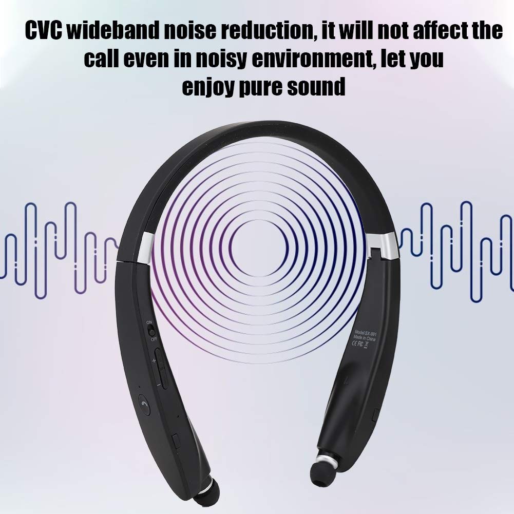 Auricolare Wireless Retrattile Pieghevole Sxhlseller, Cuffia Portatile, qualità del Suono Chiara, Auricolare Wireless per Lo Sport (#1) - Bluetooth 5.0, Nero