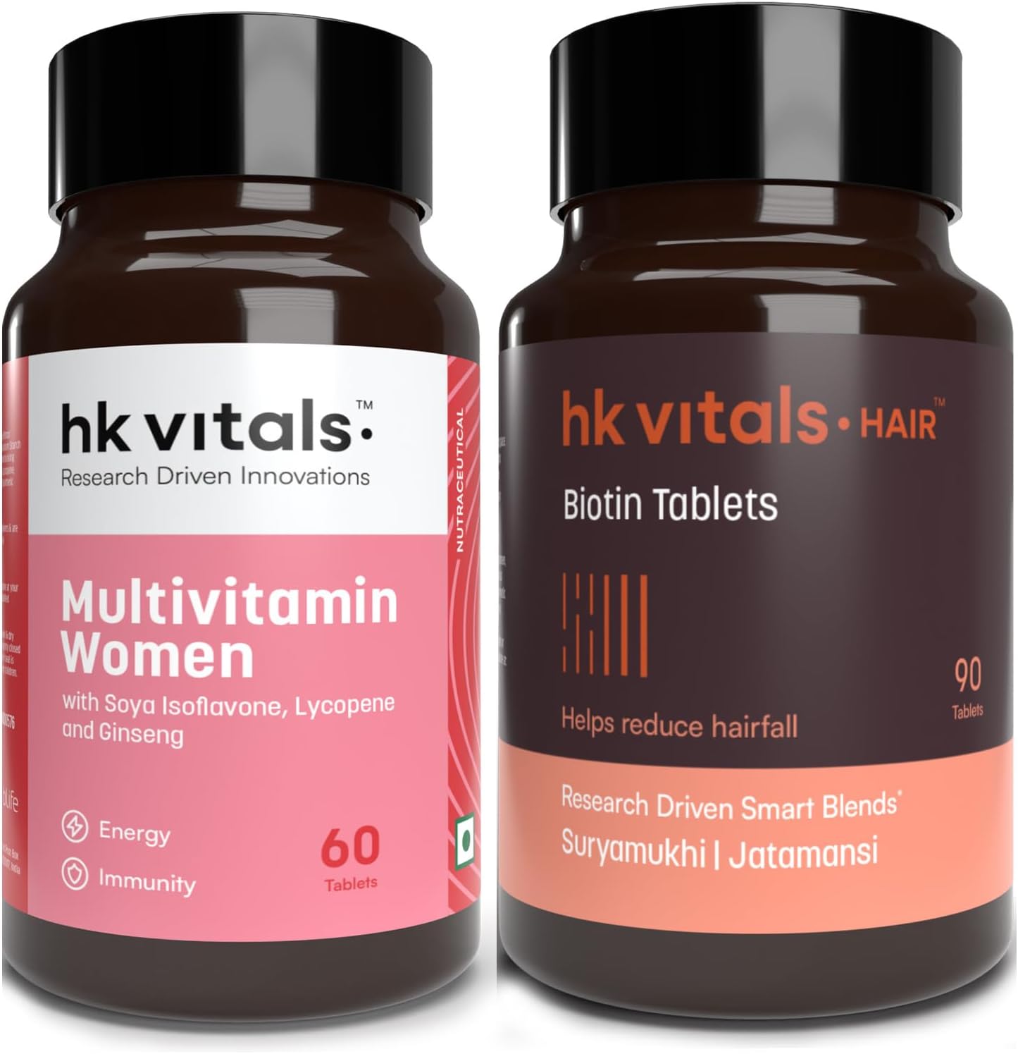 hk vitals Biotin (90 Tablets) | Supplement for Hair Growth & Multivitamin For Women (60 Tablets) | Combo Pack