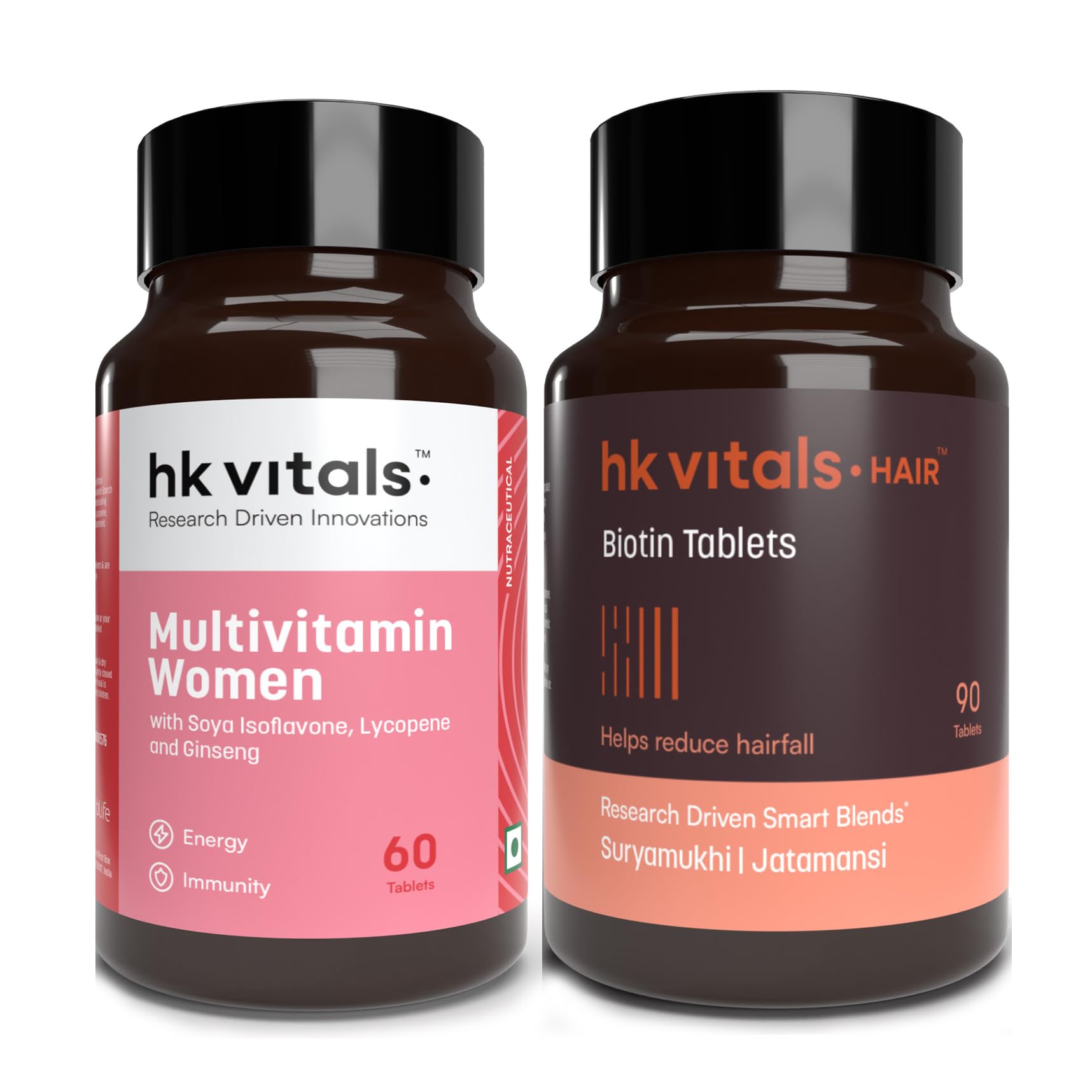 hk vitals Biotin (90 Tablets) | Supplement for Hair Growth & Multivitamin For Women (60 Tablets) | Combo Pack