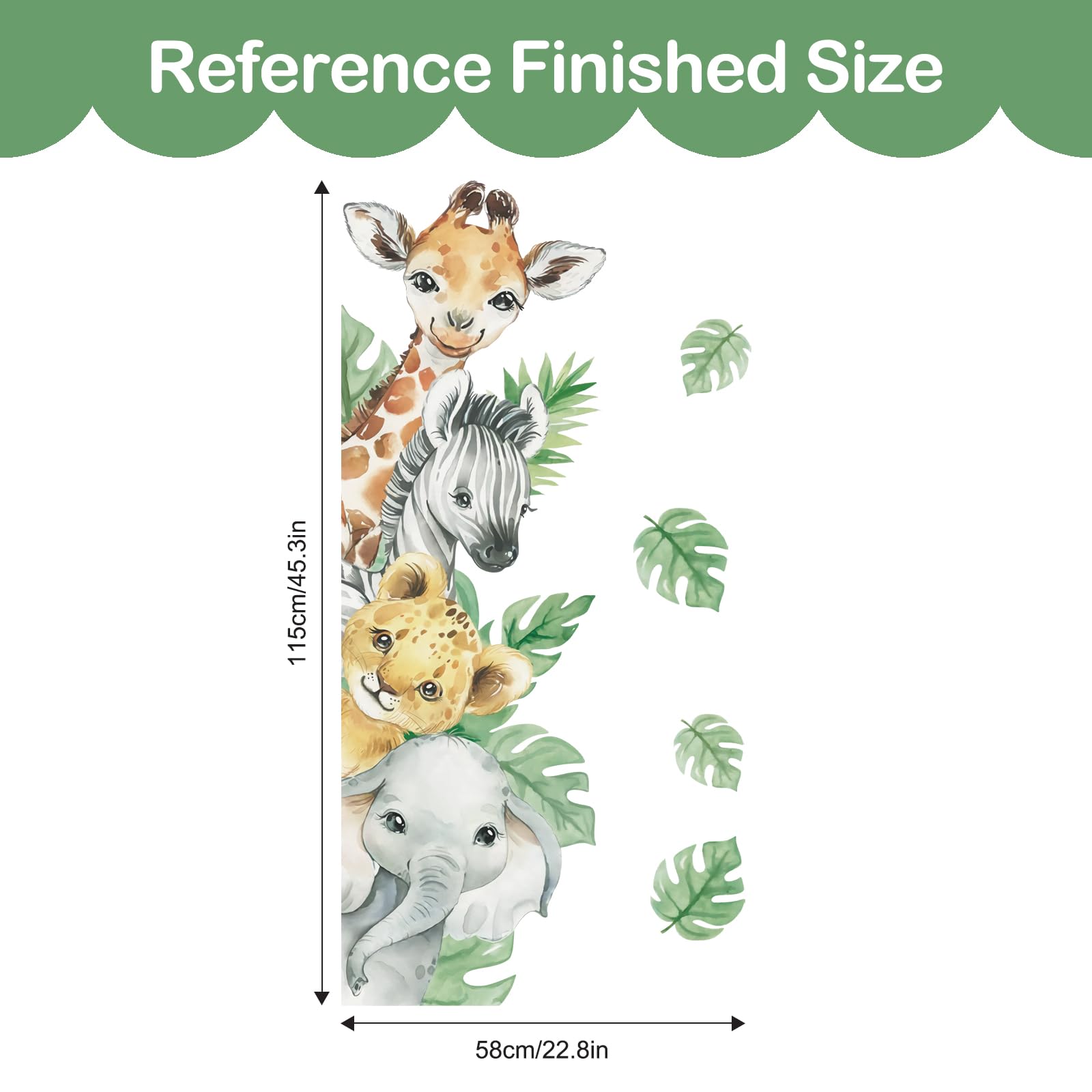 Tanlaby Adesivi Murali Animali Giungla Adesivi da Parete Animali dei Cartoni Animati Stickers Murali Giraffa Zebra Verde Foglie Stickers Muro per Bambini Camerette Camera da Letto Asilo Nido