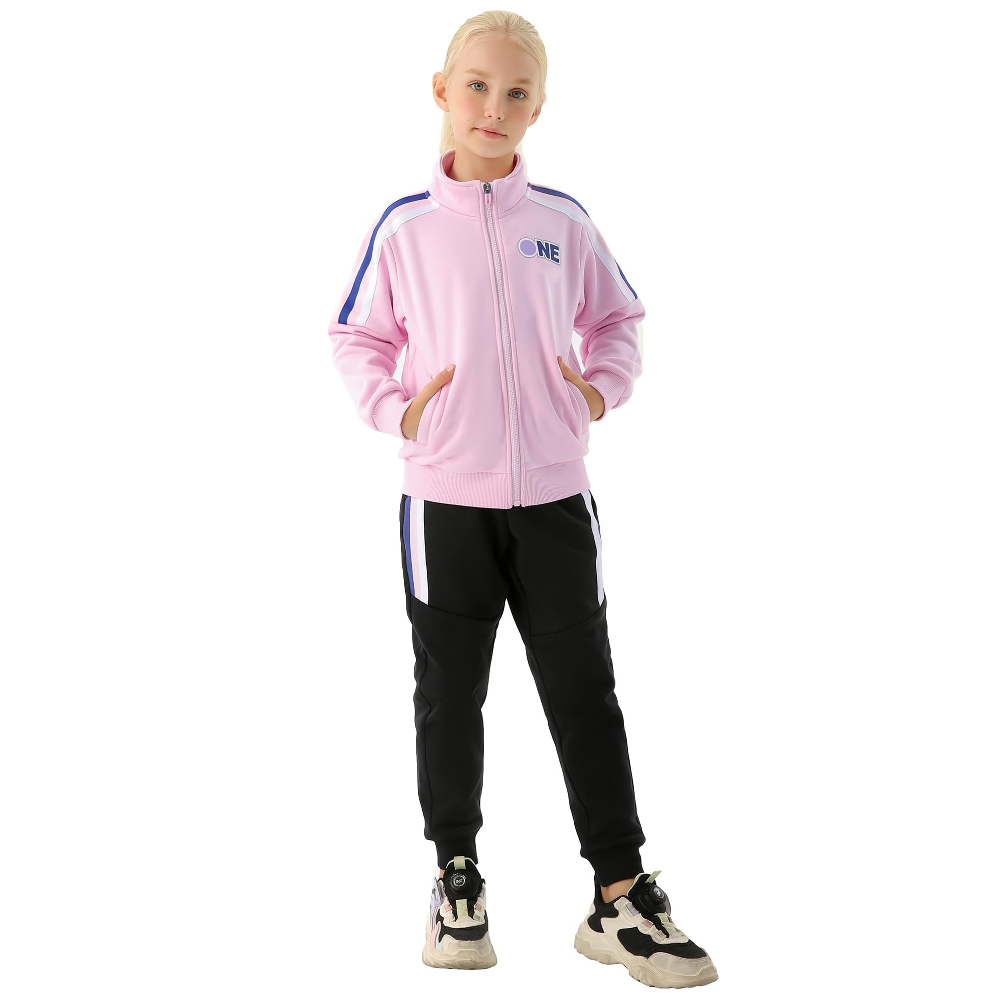 Chándal para niñas, conjunto de sudadera de 2 piezas con cremallera frontal completa, chaqueta clásica y pantalones, conjunto de chándal para niñas (4-15 años)