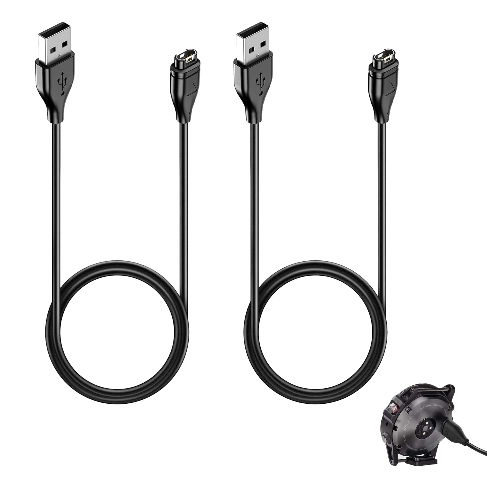 2 Pezzi Caricatore Cavo compatibile con Garmin Fenix 7/6/5 Series, Forerunner 945/935/745, Vivoactive 4/3, Venu, Instinct, Approach S60/S40, D2 Delta, Caricabatterie, Cavo di Ricarica USB da 1M, Nero