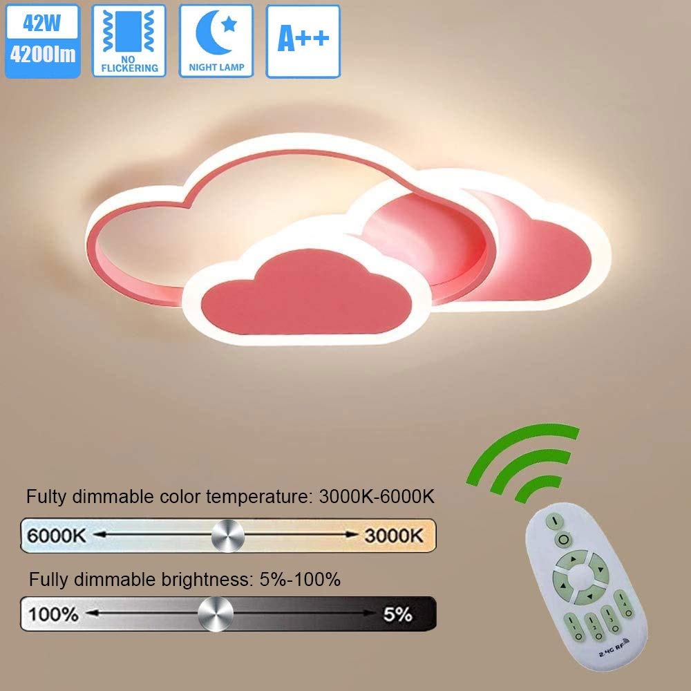 Modern Led Ceiling Light Pink Star Lights For Bedroom Children Kids Baby Room Black White Girls Boys Lighting Home Ceiling Lamp (Color : BlackDimmingwithRemote, Size : 50x5cm - View #9