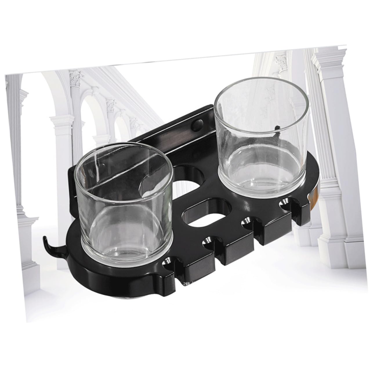 Levemolo Bohren Space Aluminium Zahnbürstenhalter Doppelbecher Halter mit Haken Schwarz Rostfrei Platzsparend Multifunktional für Bad Zahnbürste Glas Zahnpasta Handtuch