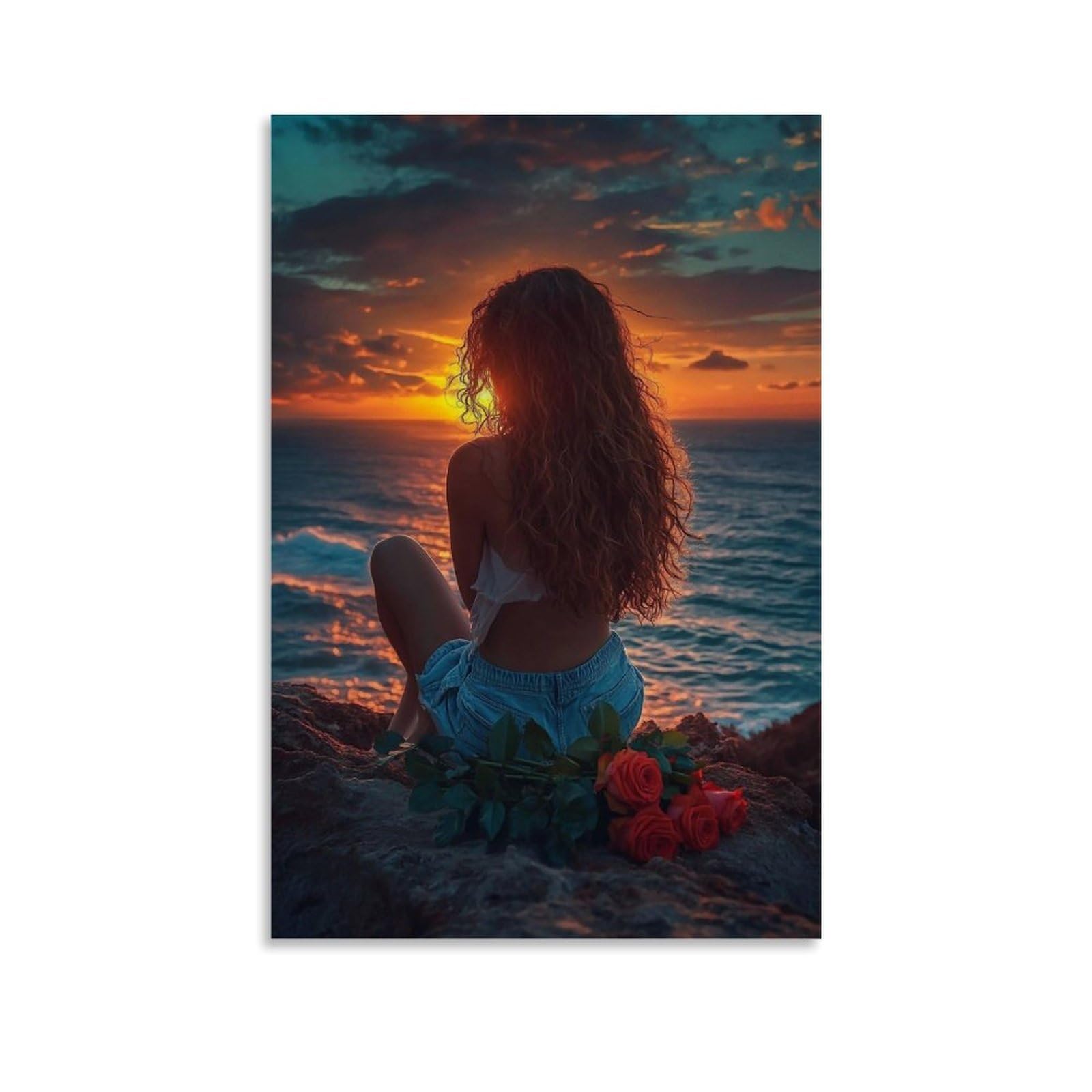 HUERYRYHY Roses At Dusk Cliff 02 Poster Wall Art Canvas Vintage Aesthetic Painting Decor for Rooms 20x30inch Unframe-style