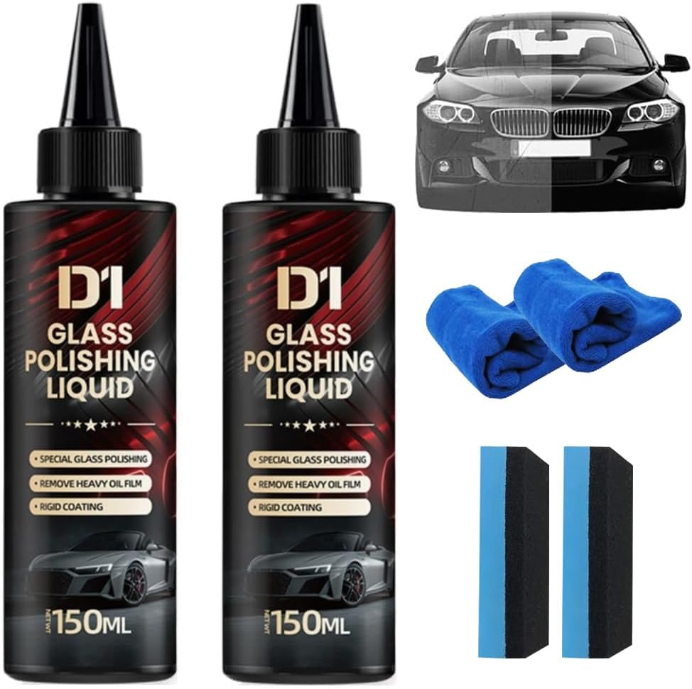 2PC D1 Glass Polishing Liquid - Liquid Glass Car Polish & Anti-Fog Hydrophobic Coating Spray,D1 Car Polishing Spray Compound to Remove Wiper Marks, Waterspots & Oil Film