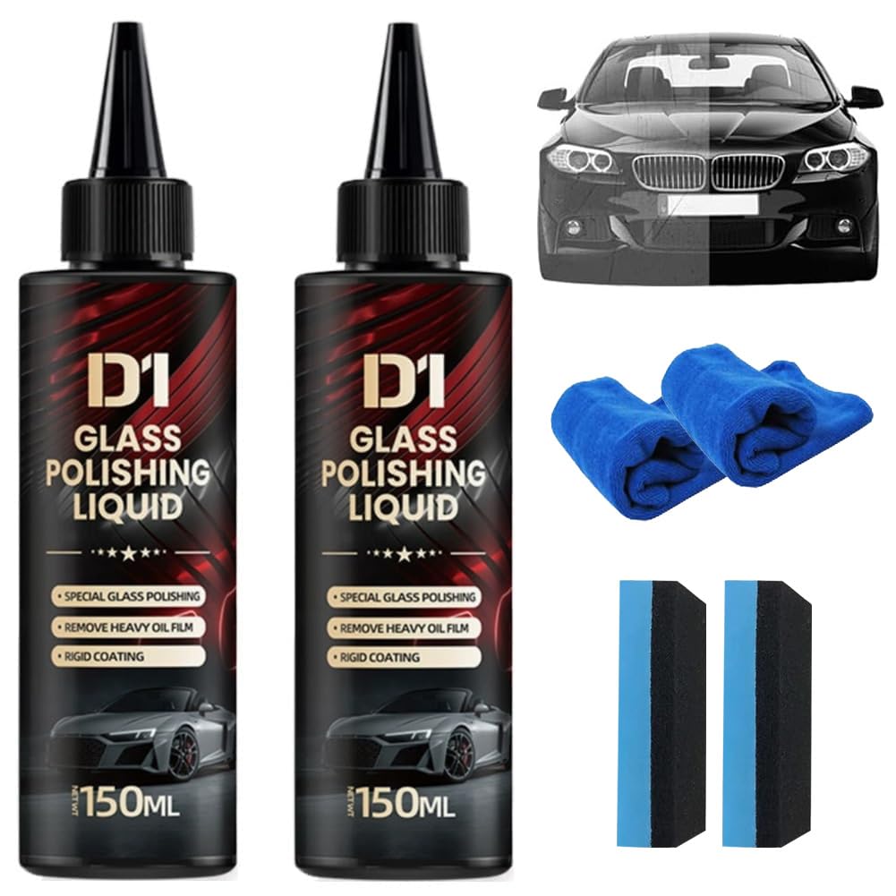 2PC D1 Glass Polishing Liquid - Liquid Glass Car Polish & Anti-Fog Hydrophobic Coating Spray,D1 Car Polishing Spray Compound to Remove Wiper Marks, Waterspots & Oil Film