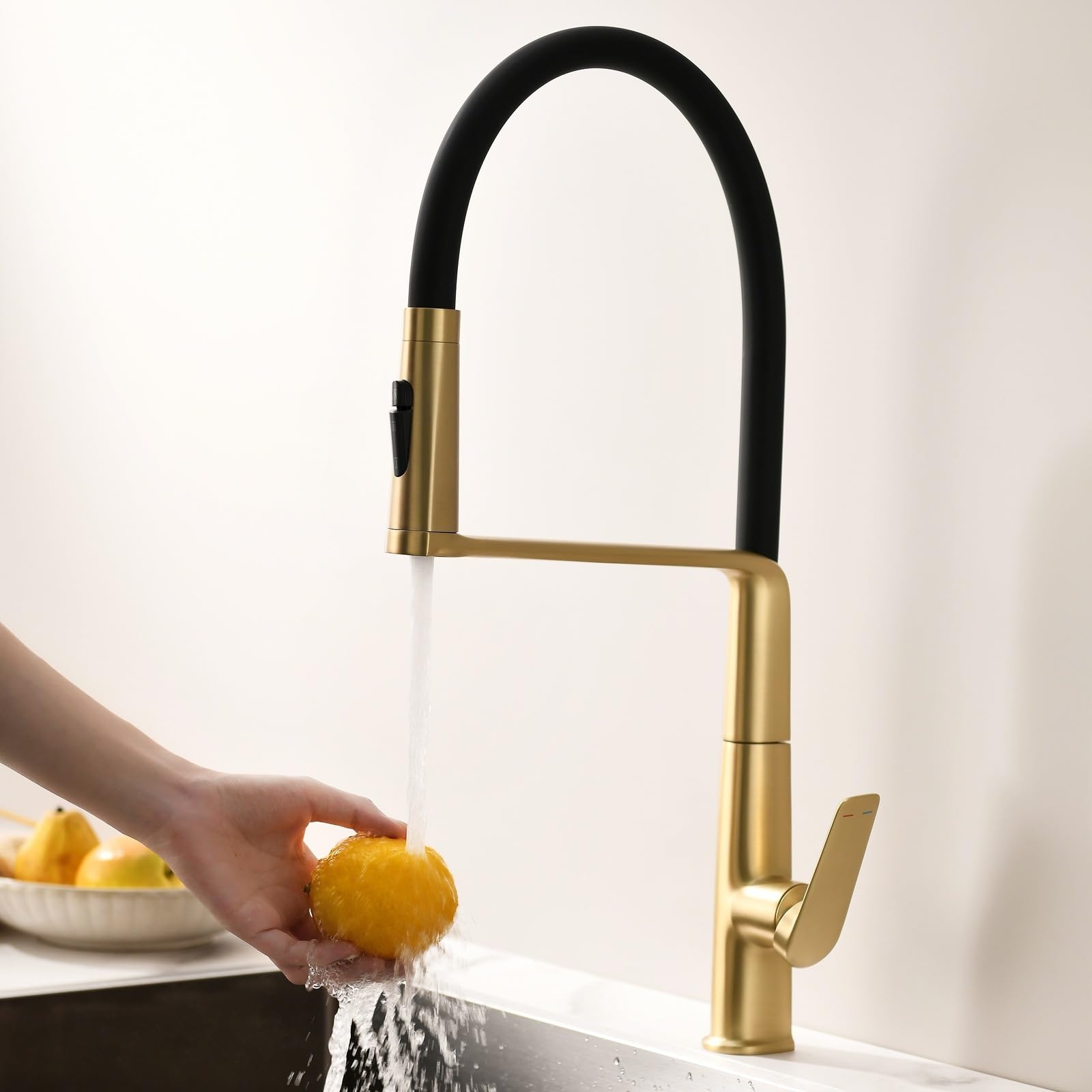 Grifo Fregadero Cocina Flexible Extensible Cuello de Cisne Grifos de Cocina Fregadero Extraible 3 Modos,oro Rosa Cepillado