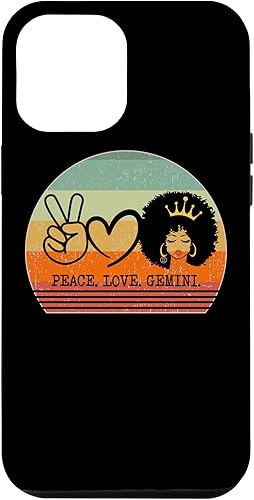 iPhone 13 Pro Max Peace Love Gemini Queen Zodiac Afro Hair Crown Funda de cumpleaños
