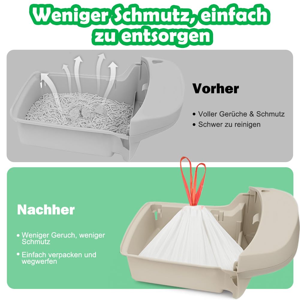 SZEE 120 Stück Selbstreinigend Katzenklo Beutel, Automatisches Katzenklo Müllbeutel mit Zugbändern, Elektrisches Katzentoilette für Litter Box Robot 3/4, Kratzfest für Haustier, 61 x 36cm
