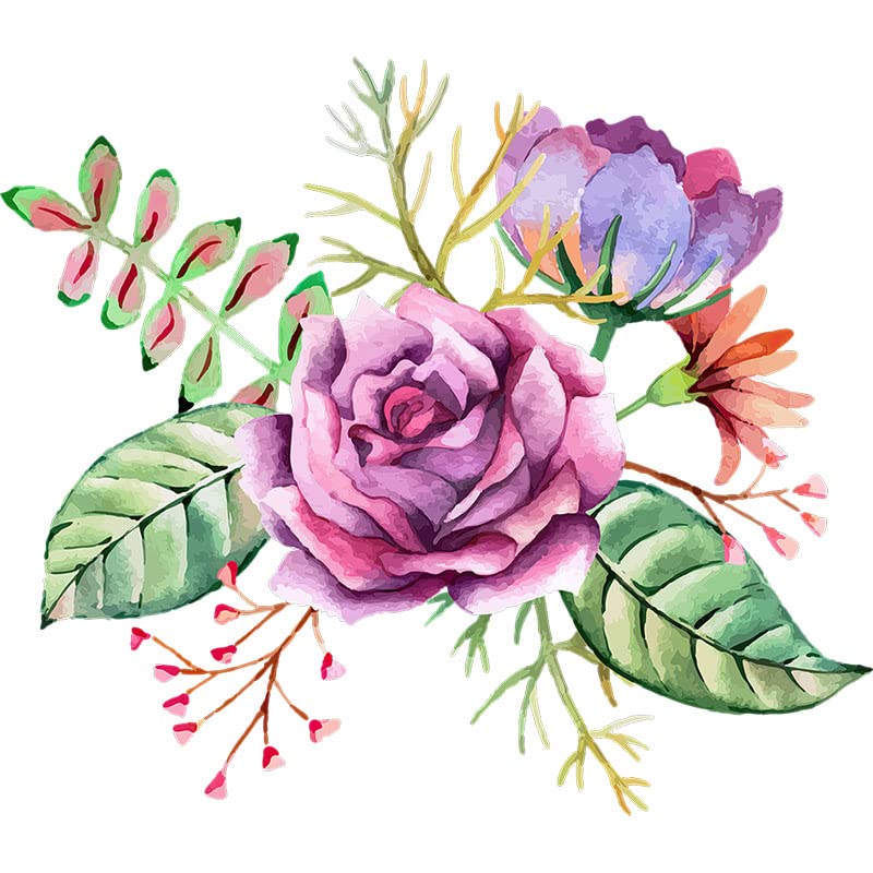 Bouquet de fleurs aquarelles autocollantes 40cm pour déco maison