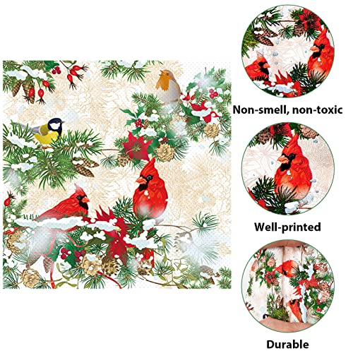 50pcs Christmas Cardinal Guest Napkins 3 Ply Disposable Paper Pack Red Cardinal Bird Paper Luncheon Dinner Hand Napkins Red Christmas Bird Birthday Party Decor Bird Party Supplies – Image 5