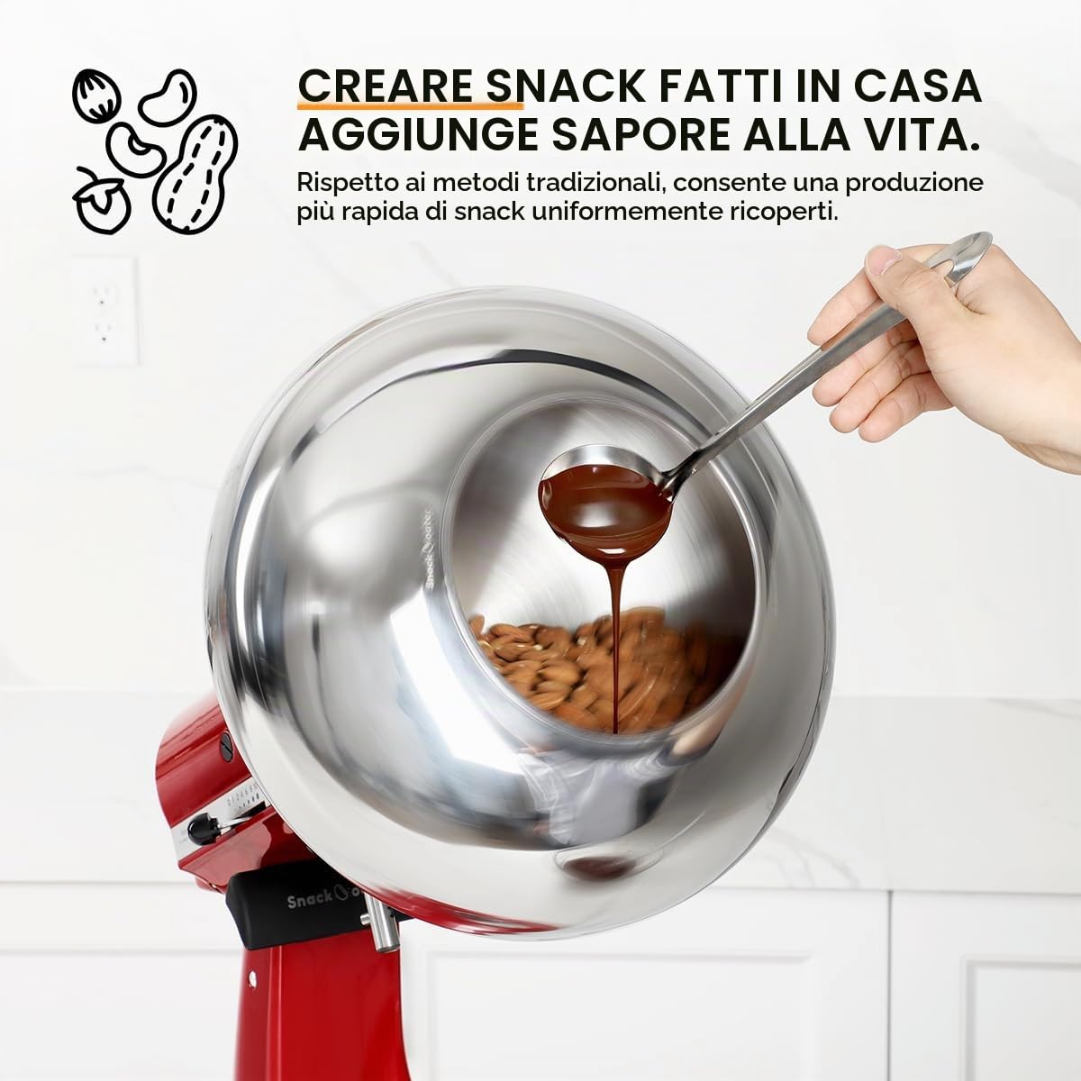 Aieve Snack Coater Compatible with KitchenAid Tilt-Head Stand Mixer for Making Chocolate Covered Almonds, Pistachio, Peanut, Freeze Dried Strawberry, Raisin, Macadamia Nuts and Blueberry
