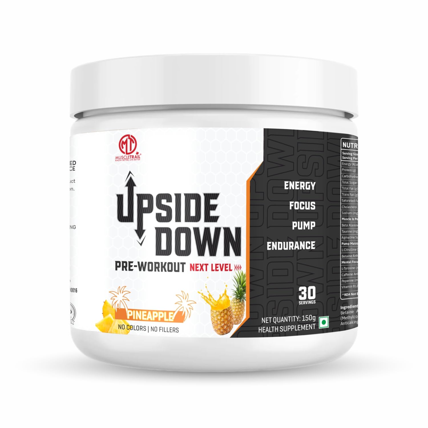 Muscle Trail Upside Down Pre-Workout Supplement, Fruit Punch Flavour, 150g | Caffeine | Theanine | Alanine | Citrulline (150g) — Amazon image 11