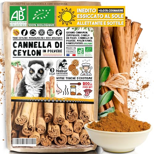 200gr Cannella di Ceylon Biologica, Cannella in polvere dal Madagascar, Cannella Macinata bio, di Nabür