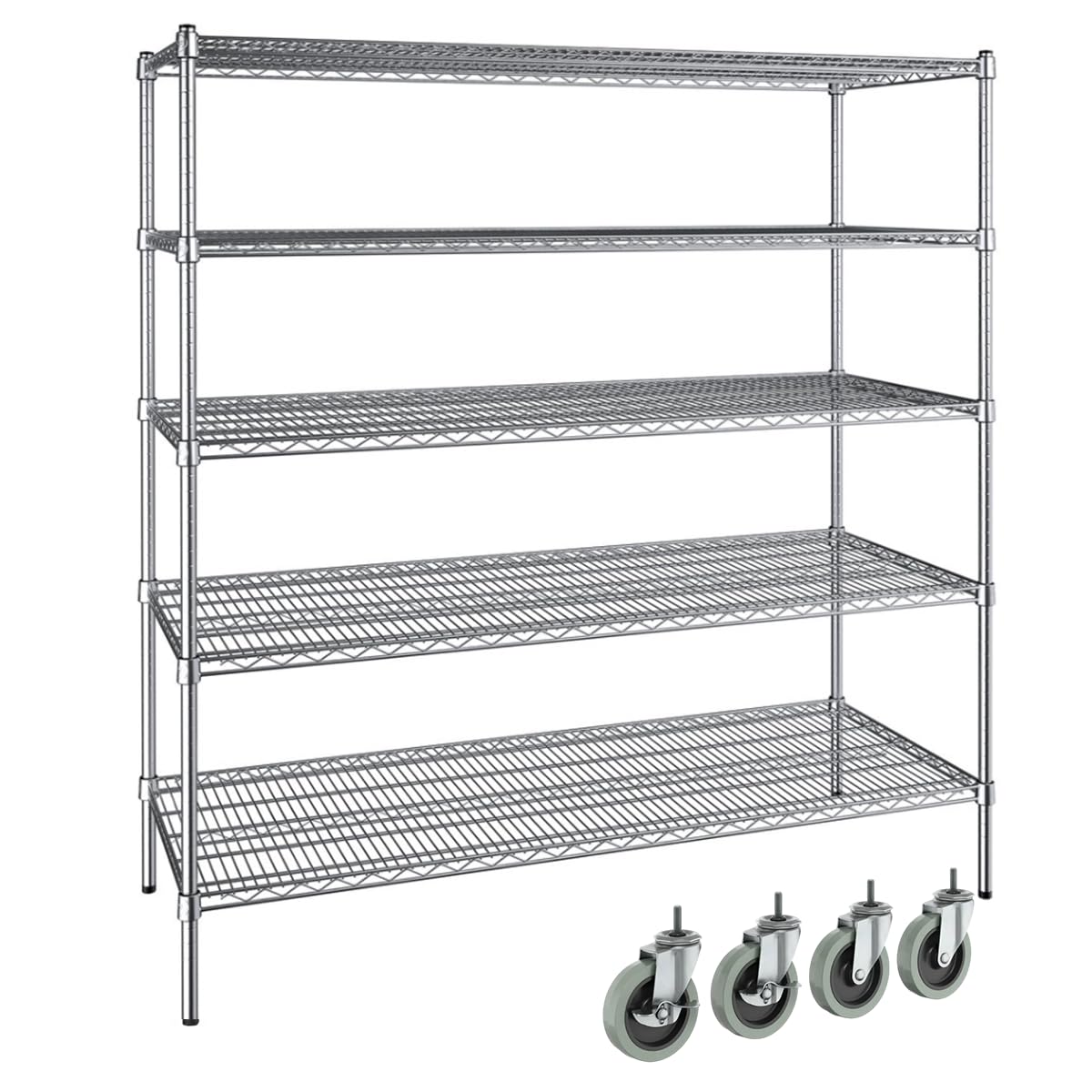 Zedfire 24" x 60" NSF Chrome 5-Shelf Kit with 72" Posts and 4" Casters, Commercial Storage Rack Unit, Heavy Duty Storage Shelving, Mobile Wire