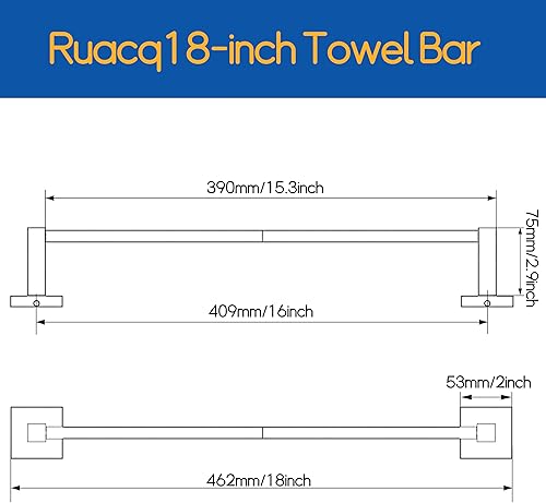 Miniatura 2 de RUACQ Toallero de 16 pulgadas, toalleros para baño montado en la pared, soporte para toallas de acero inoxidable SUS304, organizador de toallas de