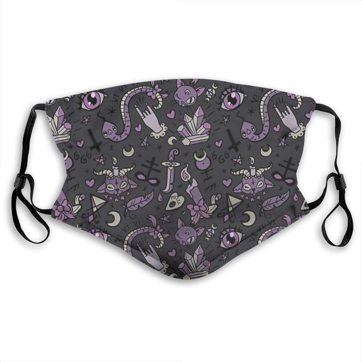 PAUFOGA Kawaii Face Mask with Replaceable Filters Activated Carbon Mask for Party Hiking, Motorcycle Washable Skin-Friendly Exhaust Gas Air Filter Mask, Purple Black Goth Spooky