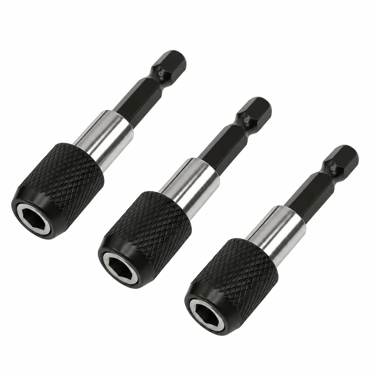 Zynqo 1/4 Inch Hex Shank Magnetic Drill Bit Holder 3PCS, 60mm Quick Release Steel Bar Extension Chuck Adapter for DIY Enthusiasts Workers Compatible with Power Drills Electric Screwdrivers, Black