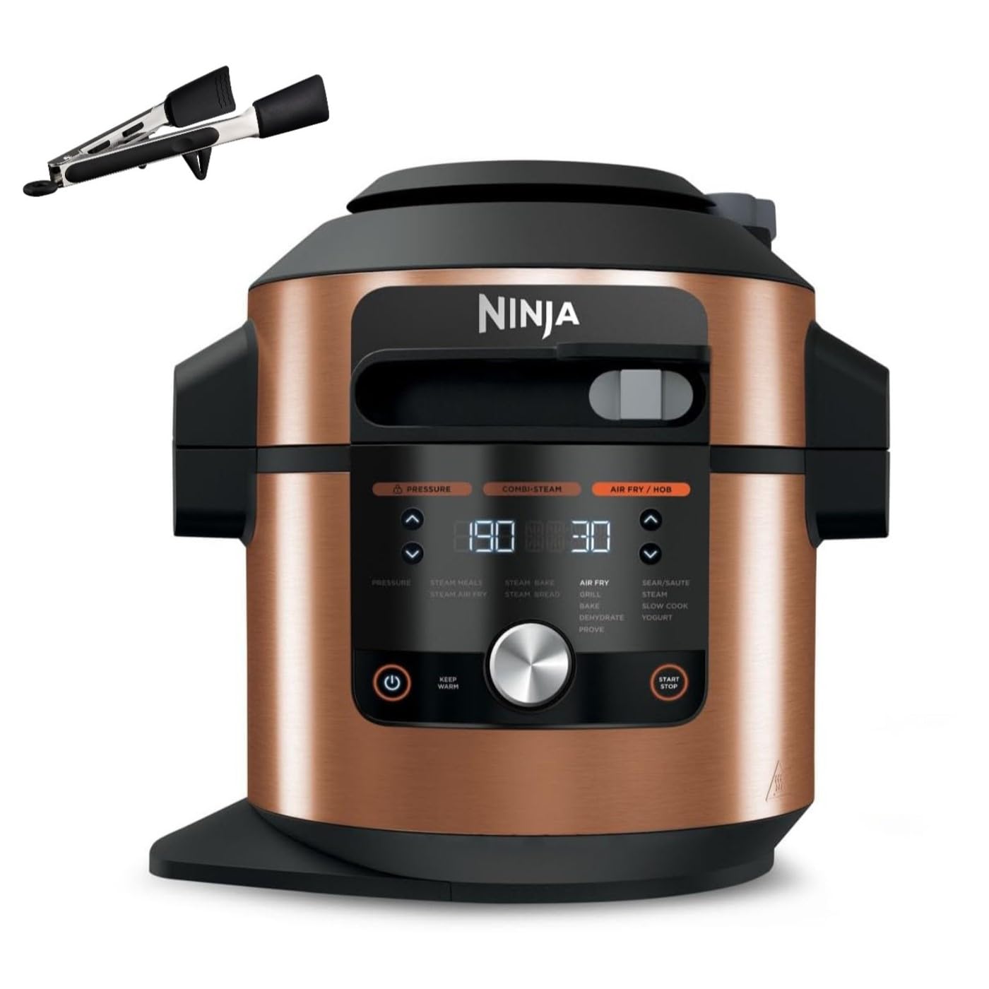 Ninja Foodi MAX Multikocher mit SmartLid, 7,5L, 12-in-1 Multicooker, Pressure Cooker Schnellkochen, Air fryer Heißluftfrittieren, Slow Cooker Langsamkochen, Kupfer/Schwarz, Amazon Exklusiv, OL650EUCP