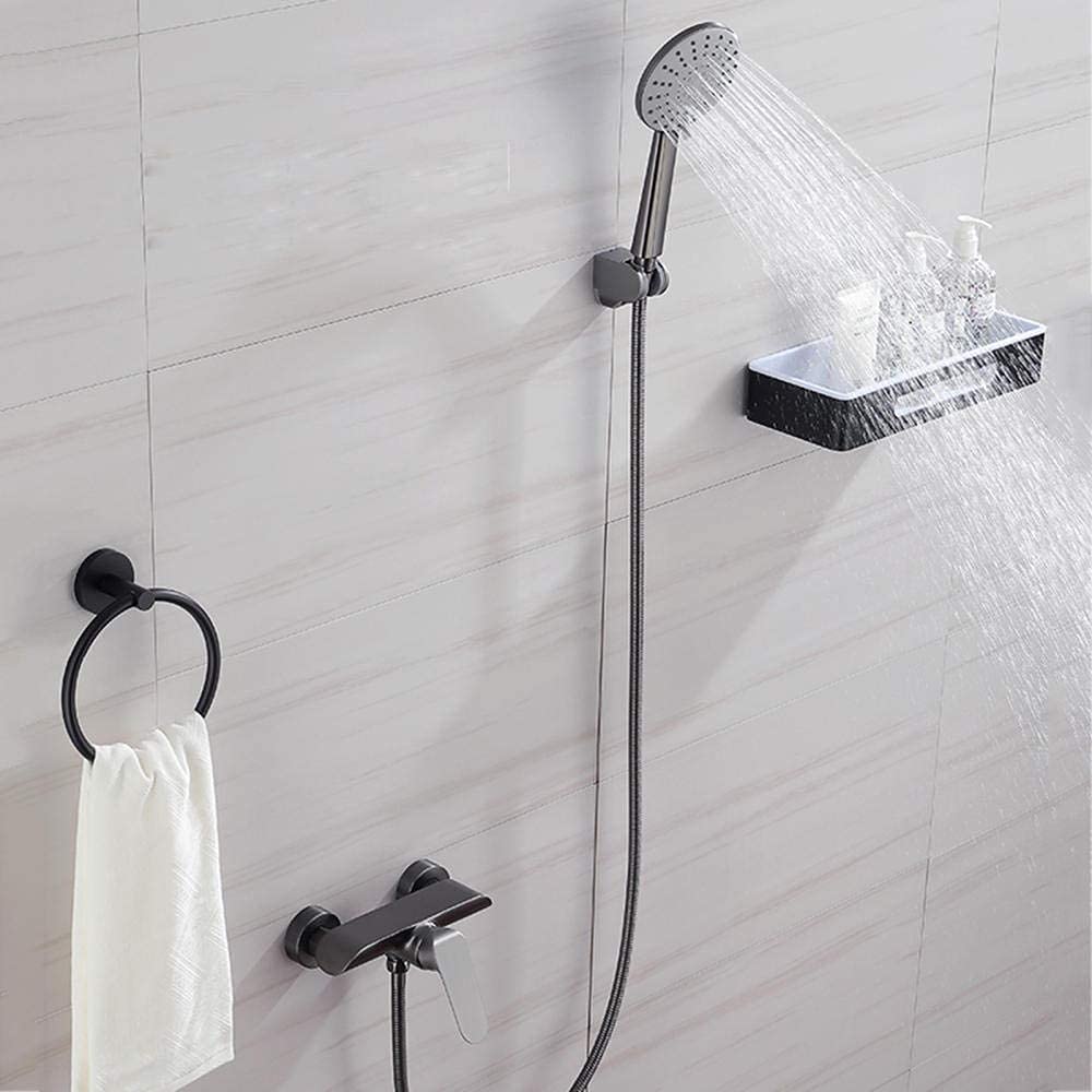 Badarmatur-Set für Badewanne/Dusche, Wandmontage, Kalt- und Warmwasseranschluss, Grau-C, Minze