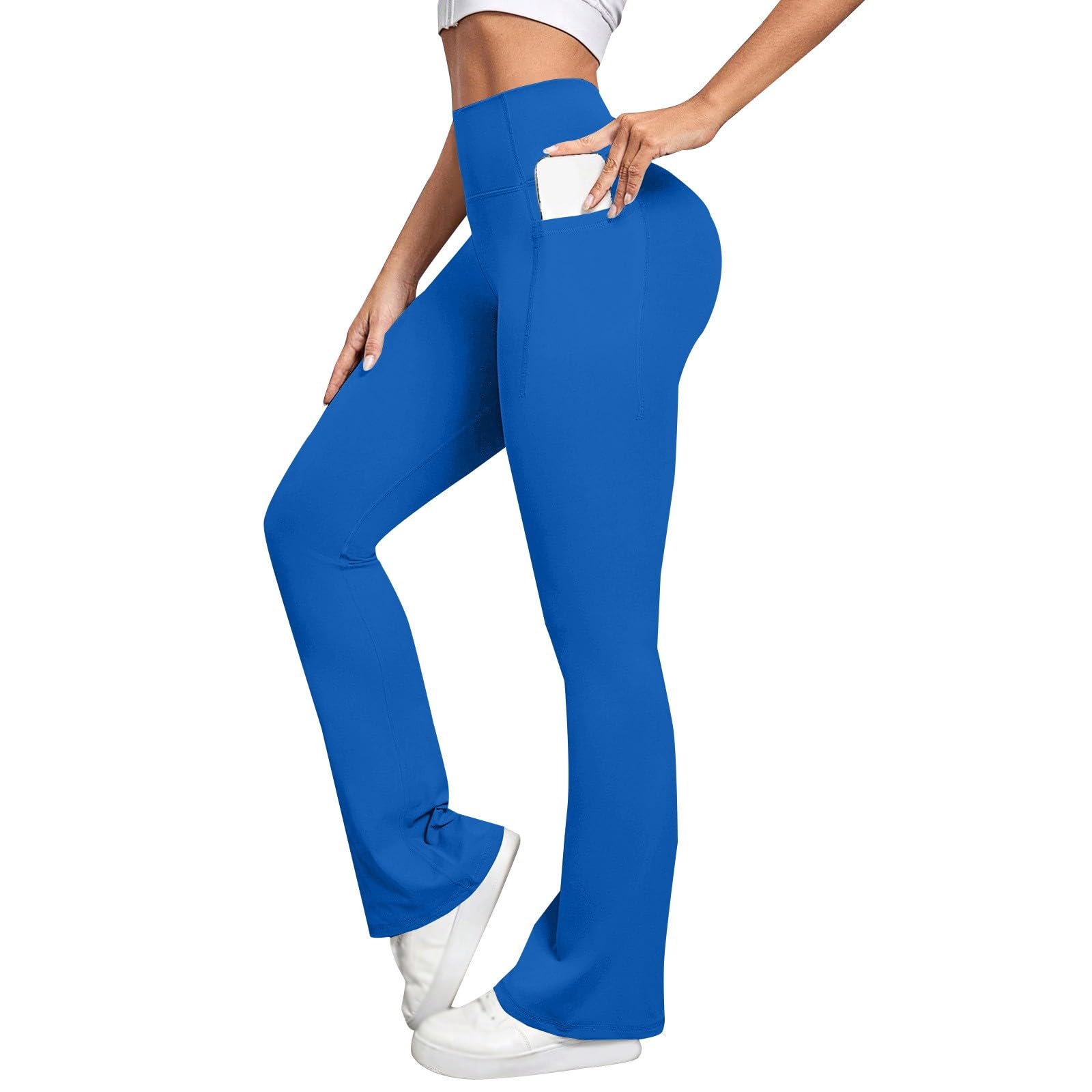 Pantalon de yoga à jambes larges avec poches, legging taille haute pour