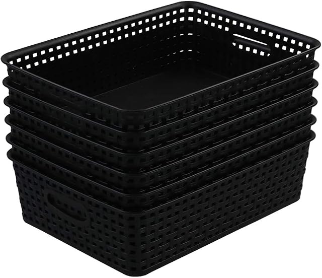 Bringer Plastic Office Paper Storage Basket Tray, Set of 6 A4 Size Storage Basket Tray, Black