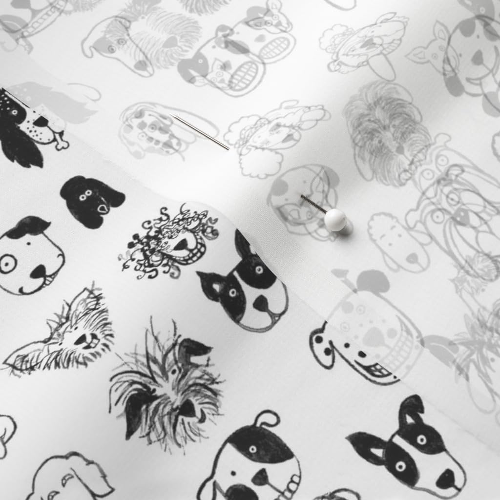 Spoonflower Fabric - Black White Dogs Dog Print Happy Printed on Chiffon Fabric by The Yard - Sewing Fashion Apparel Dresses Home Decor