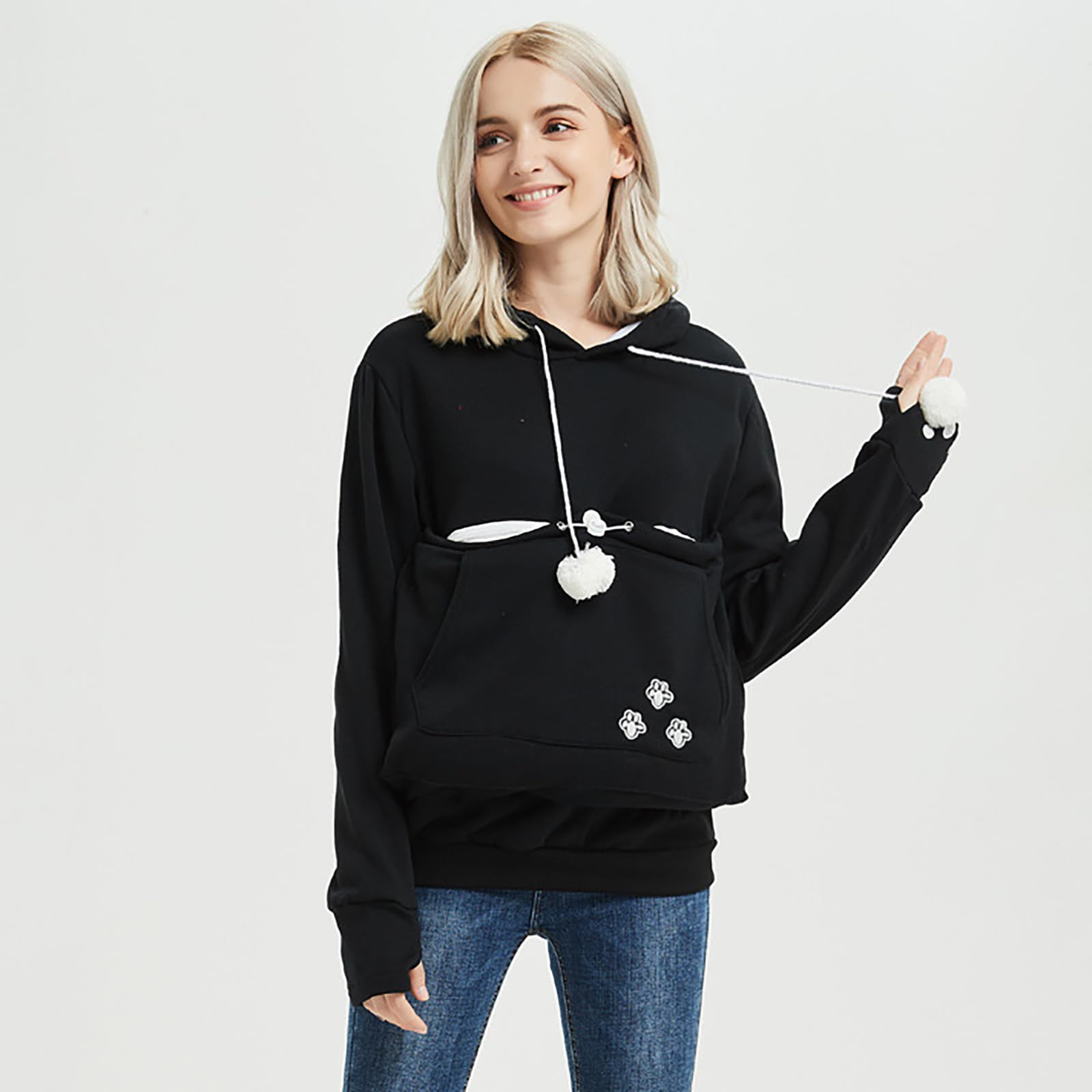 Felpa Porta Gatto Moda Donna Tasca Gatto | Felpa con Cappuccio da Donna, Morbide Sweatshirt con Cappuccio Pullover a Maniche Lunghe Casual Autunno Inverno Hoodies