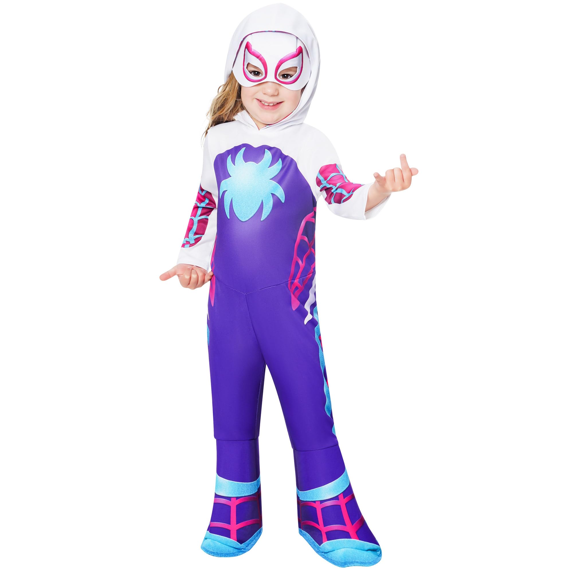 Rubies Offical Spideman Ghost Spidey Marvel Costume, Kids Fancy Dress, Cartoon, Spidey Classic - Size 5-6