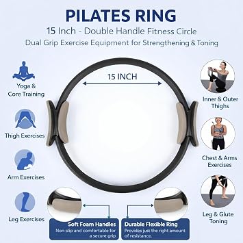 BURAKH Pilates Ring 15 Inch – Double Handle Fitness Circle Resistance Ring for Yoga, Core Training, Thighs, Arms & Legs – Dual Grip Exercise Equipment for Toning & Strengthening