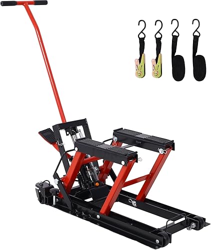 Miniatura 1 de Gato elevador hidráulico para motocicleta, capacidad de 1500 libras, soporte portátil de tijera ATV con 4 ruedas, polipasto accionado por pie para