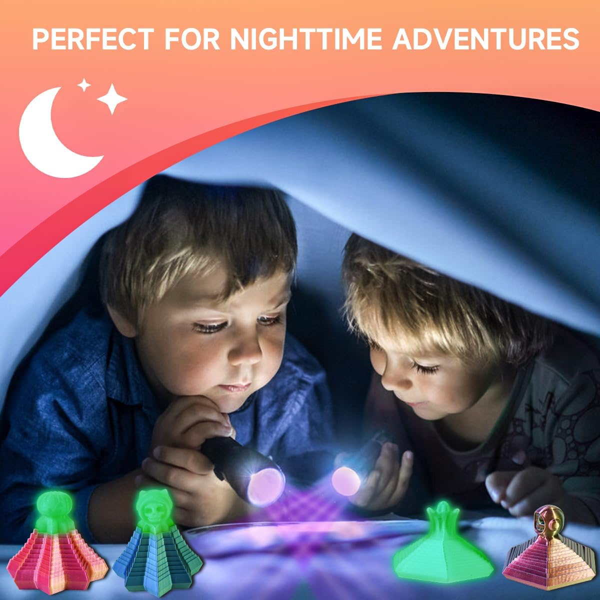 3D Printed Fractal Fidget Hexagon-Hexagonal Spiral Visual Fingertip Toys for Stress Anxiety-Glow in The Dark Skull Toys for Calming Relief- Halloween Fidget Toys for Kids & Adults (4 Pack)