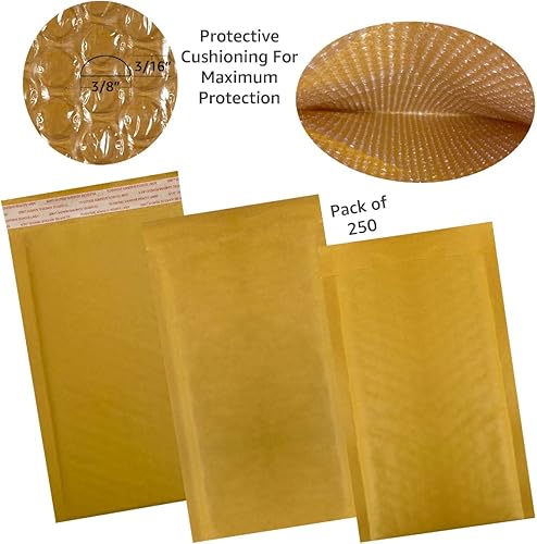 Miniatura 3 de StarBoxes Sobres de burbujas Kraft de 5 x 10 pulgadas, #00, paquete de 250 para envío de piezas de electrodomésticos, amarillos (KBM000510250)