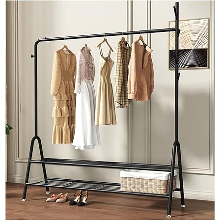 ハンガーラック 棚付き幅100/120cmワードローブパイプハンガーラック付き ポールハンガー玄関収納 一人暮らし 子供部屋 衣類収納 棚 ラック  コートハンガー オープンラック洋服掛け洋服ハンガー洋服ラックメタル製ラック室内布団物干しスタンド 室内物干し ...