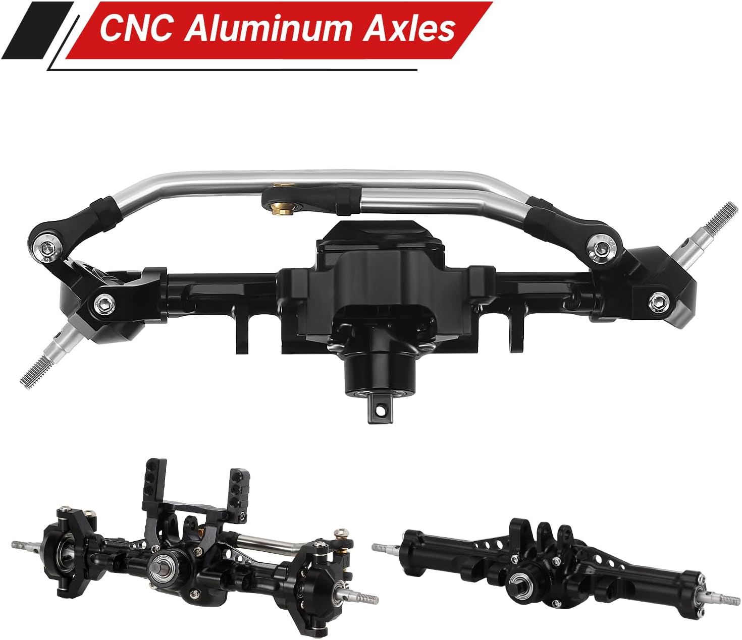 INJORA +4mm Aluminum Front and Rear Axles with Lay Down Servo Mount & Link for 1/18 TRX4M RC Upgrade