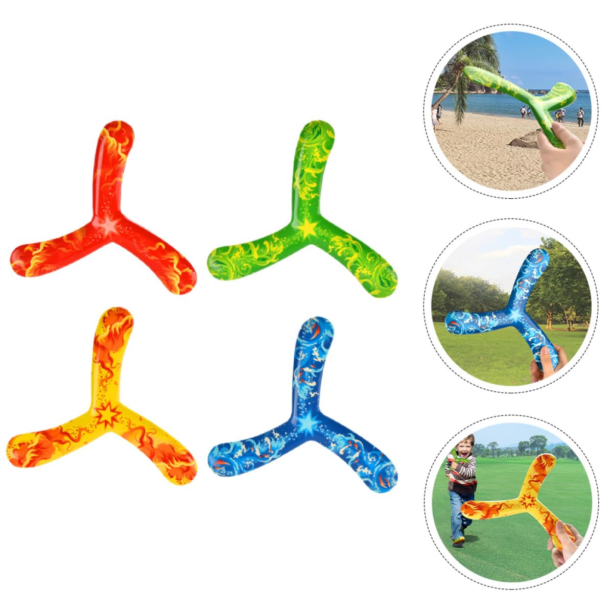INOOMP 4 Pezzi Boomerang Giocattoli per Adolescenti Materiale PU Resistente Leggeri e Facili da Lanciare Colori Vivaci per Giochi all Aperto Genitore-Figlio
