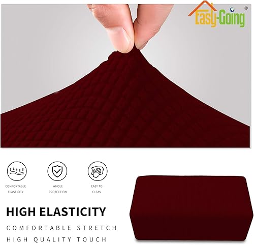Vista 271 de Easy-Going - Funda elástica para taburete otomano, funda protectora para muebles, funda rectangular con parte inferior elástica Beige