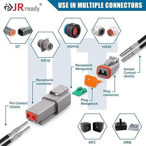 Miniatura 7 de JRready Deutsch Kit de conectores sólidos ST6320+ST6364-020-016,2 3 4 6 8 12 pines conector impermeable IP67 con contactos sólidos tamaño 16 para